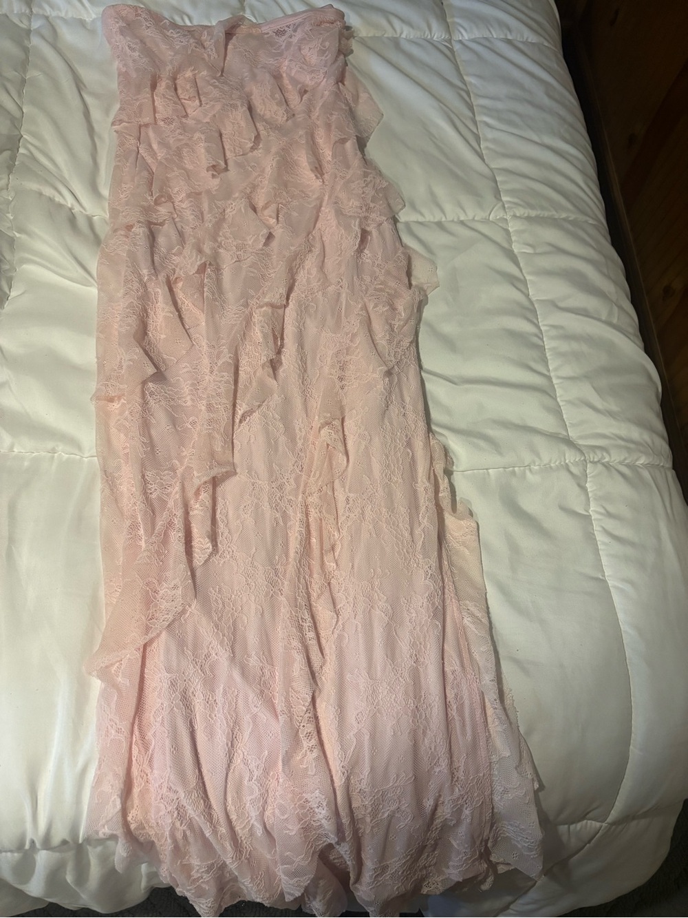 wild fable Strapless Lace Ruffle Maxi Dress - Light Pink